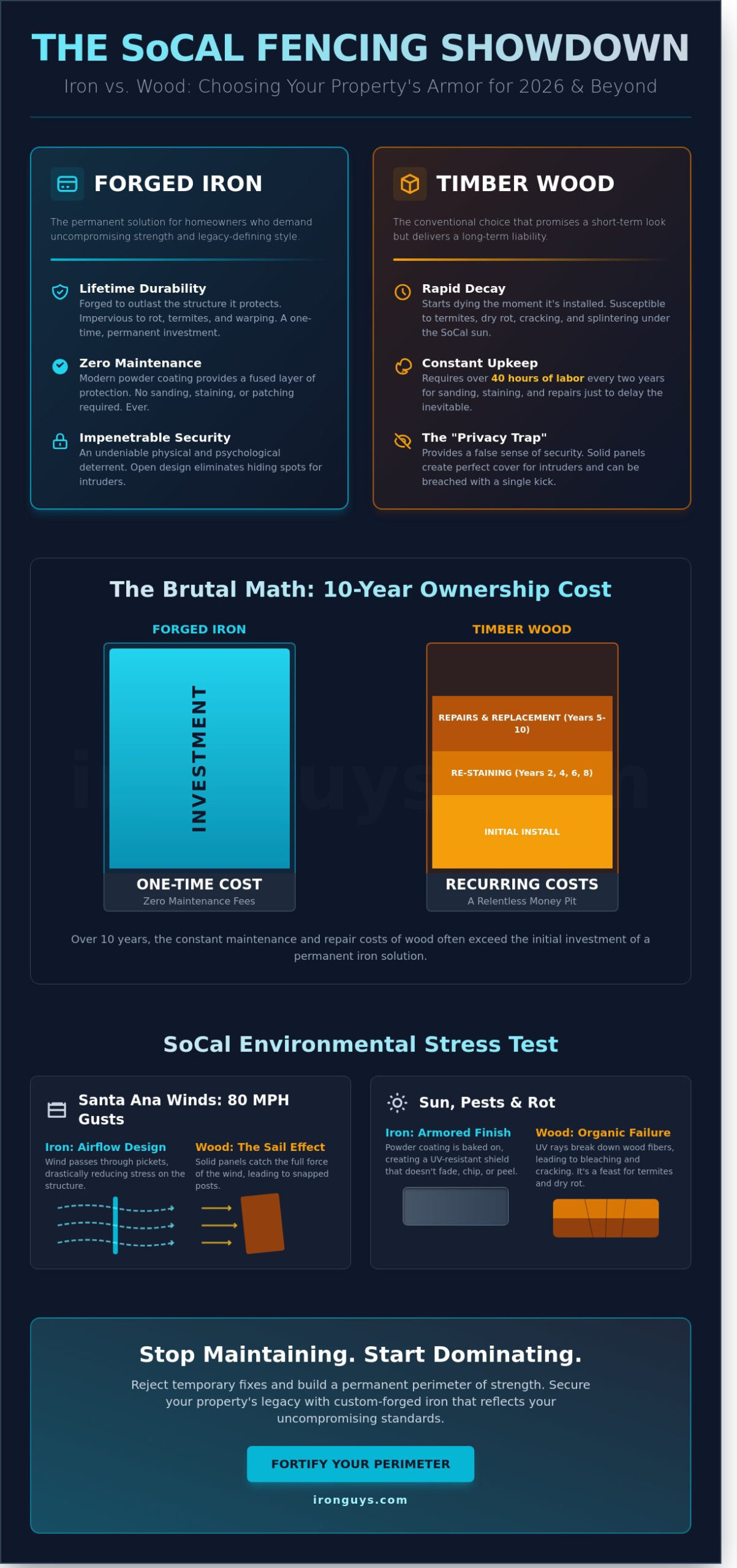 Iron Fence vs Wood Fence in Los Angeles: The Hard Truth for 2026 1 Iron Fence vs Wood Fence in Los Angeles: The Hard Truth for 2026