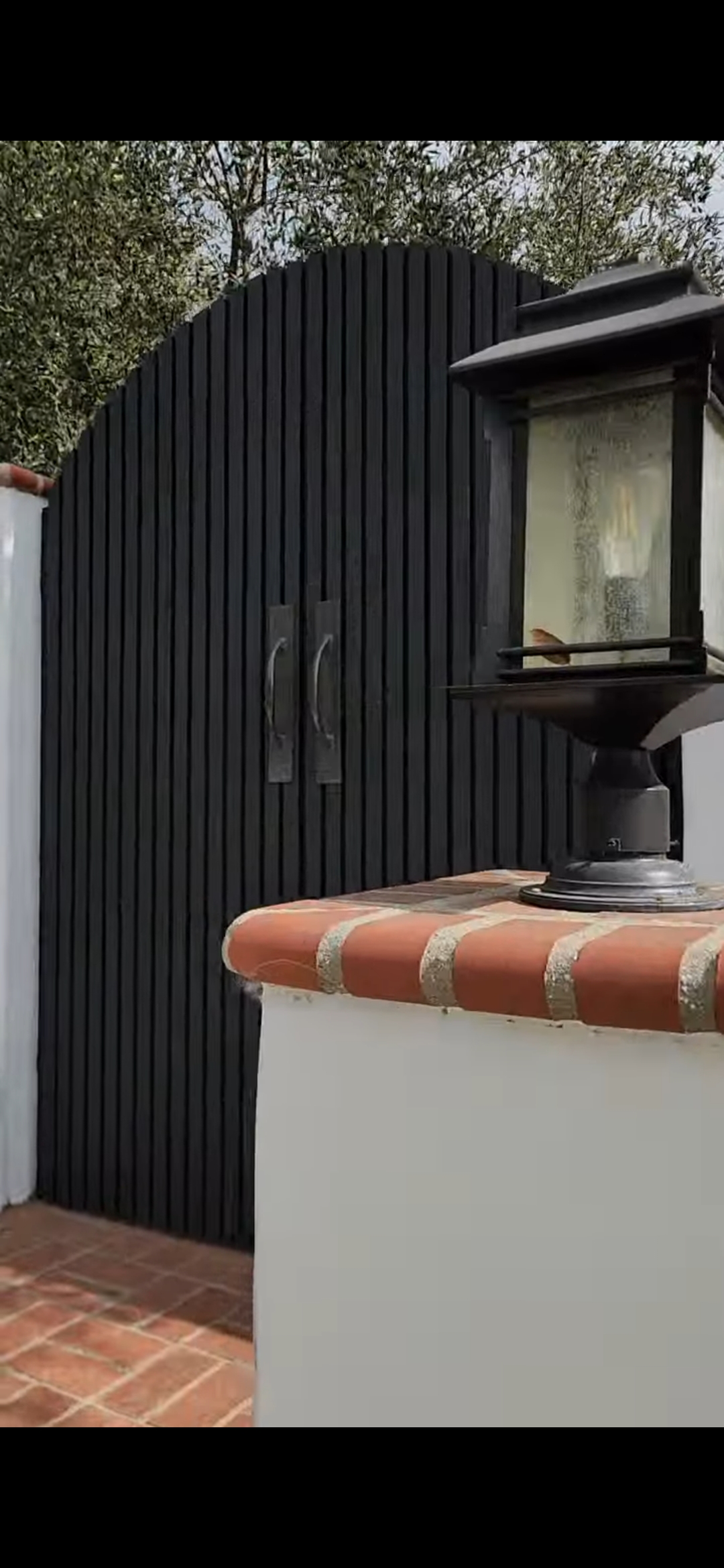 Black Arch Gate with Lantern