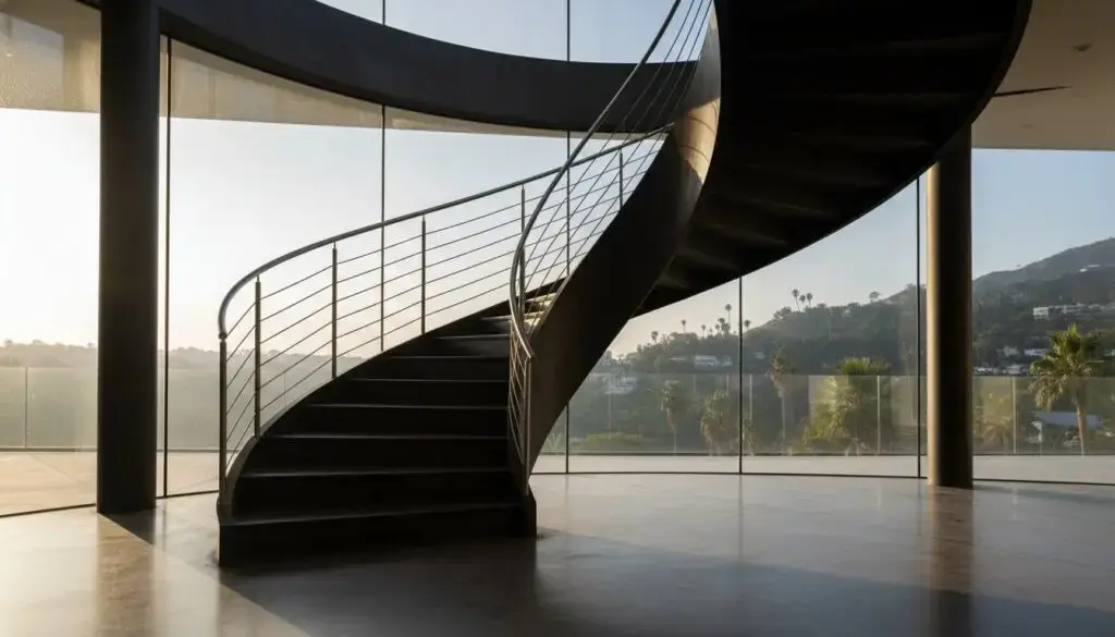 Covered stair handrail showing proper handrail height measurement along the stair slope in Los Angeles
