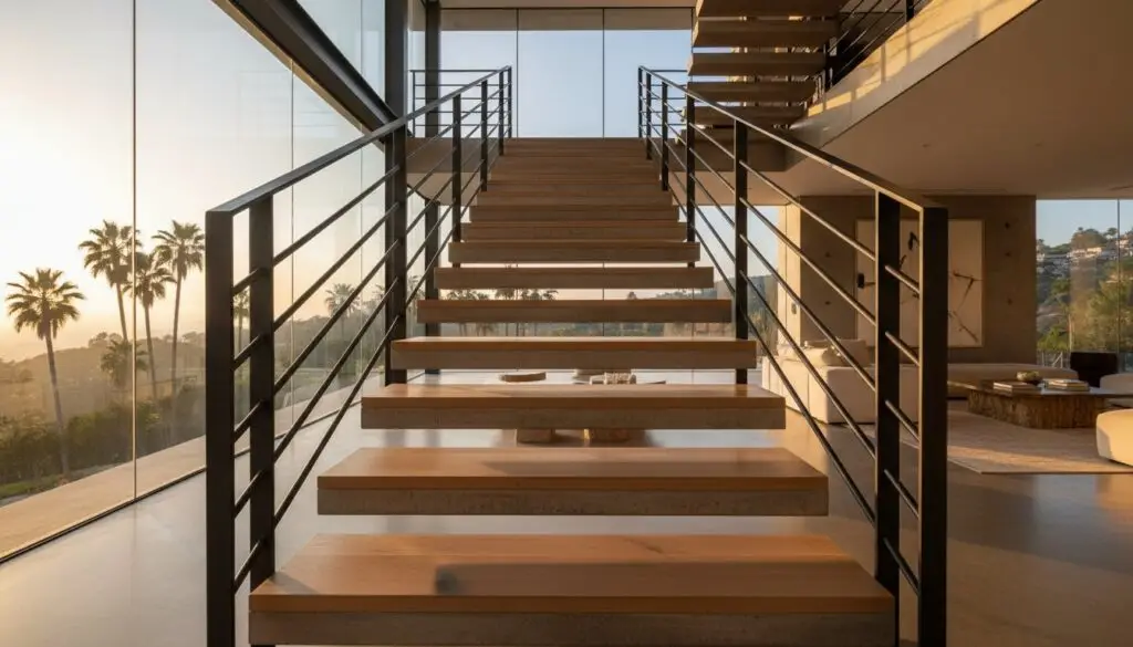 Stair hand rails extension improving safety at the top and bottom of stairs in Los Angeles